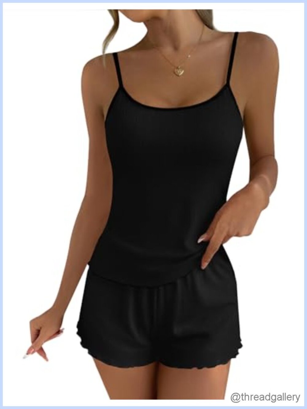 Ekouaer Women's Ribbed Knit Tank Pajama Set with Shorts - Sleepwear Camisole